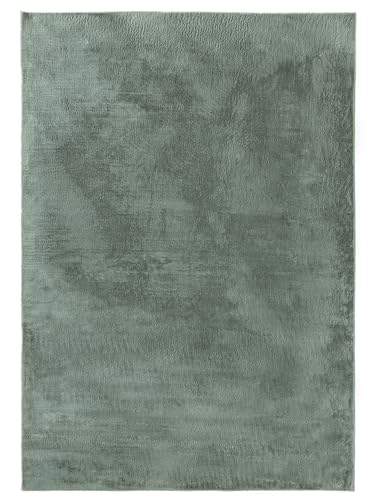 benuta Basic Alfombra Salon Furry - Verde 140x200 cm - De Piel sintética - Suave para Sala y Dormitorio - Base Antideslizante - Lavable - Compatible con calefacción bajo Suelo