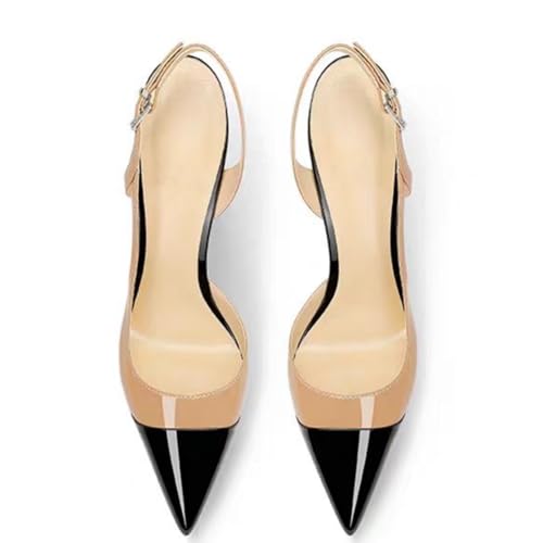 Women's High Heels, Large Size Stiletto Heels Sandals 12 CM Courts Splicing Side Hollow Back Buckle Pointed Pumps for Dinner Party Prom Wedding,36 EU,Apricot3