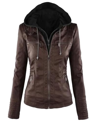 Dninmim Women Leather Jacket Coat Female Winter Motorcycle Jacket Zipper Hoodies Outwear