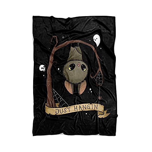 Image of The Ghoulish Garb Just Hangin Throw Blanket - Cute Spooky Bat Halloween Home Decor (60" x 50")
