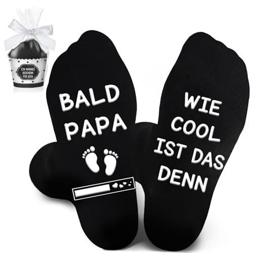 BOYATONG Lustige Socken Herren Werdender Papa Geschenk, Geschenke für Werdende Väter Weihnachten Vatertag, Du Wirst Papa, Schwangerschaft Verkünden Papa - BALD PAPA | WIE COOL IST DAS DENN