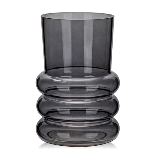 Hollyone Jarrón de cristal negro de 18 cm para flores, moderno jarrón de cristal para decoración del hogar, boda, fiesta, mesa, centro de mesa, estante, sala de estar, dormitorio, decoración de cocina