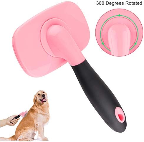 Makerfire Slicker Brush Large,360 Degree Rotation Flexible Slicker Brush for Long Haired Dog, Pet Dog Cat Slicker Brush, Pet Teezer Brush (Large, Pink)