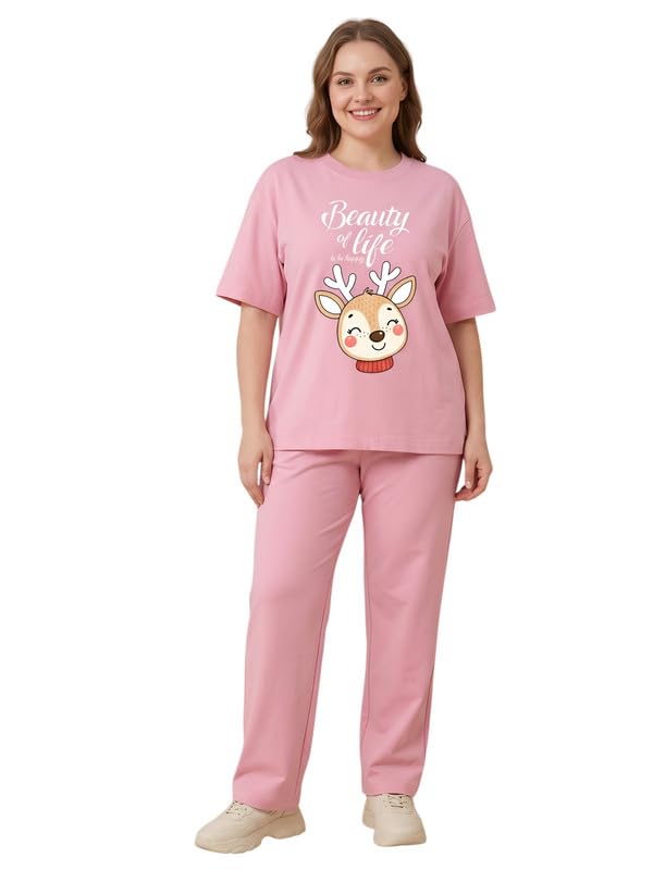 Image of My Swag Womens Cotton Printed Nightsuit Set |T-Shirt & Pajama Pants | Soft Breathable Sleepwear and Loungewear for Women