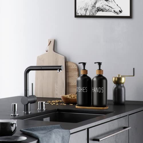 Gaohang Dish Soap Dispenser For Kitchen Sink,Glass Hand Soap Dispenser Set For Bathroom, Dishwasher Soap Dispenser With Pump, Home Farmhouse Kitchen Decor (Black＆Black) #TOP4