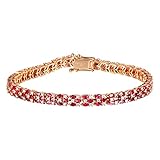 Beydodo Pulsera de oro rosa de 18 quilates con diamantes para mujer, pulsera de tenis con rubí de 5,58 quilates, pulsera de 18,5 cm para mujer