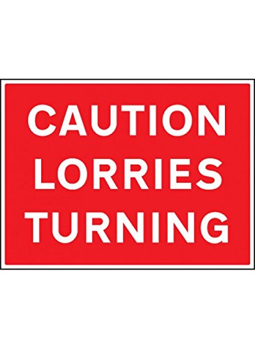 Image of Caledonia Signs 16438Q "Caution Lorries Turning" Sign, Rigid Plastic, 600 mm x 450 mm