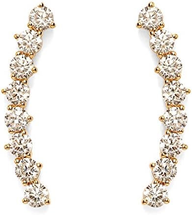 PAVOI 14K Gold Plated"Hearts & Arrows" Simulated Diamond Ear Crawler - Cuff Earrings Hypoallergenic Stud Ear Climber Jackets