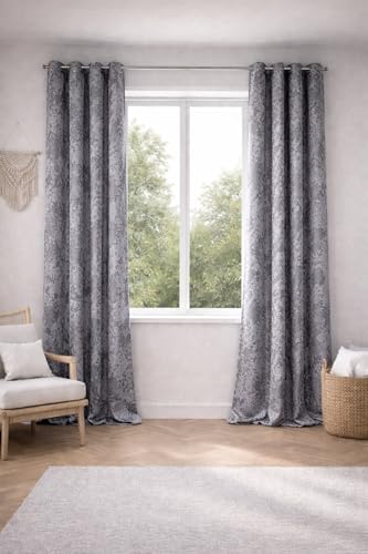 Image of Grey Velvet Blackout Curtain for Door & Window, 8 Feet Long, 70% Room Darkening, Thermal Insulated Heavy Drape, Soft Velvet Fabric, Set of 2 (2 Panels, 243 * 121cm, Grey)