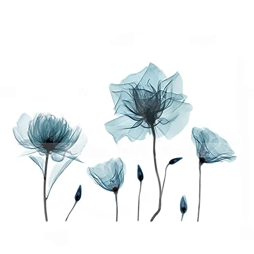 M Achoose Blue Flower Wall Decals Wall Stickers Peel And Stick Removable Decal Stick Diy Wall Art Home Wall Decor For Bedroom Living Room Bathroom Wall Decaoration #TOP1