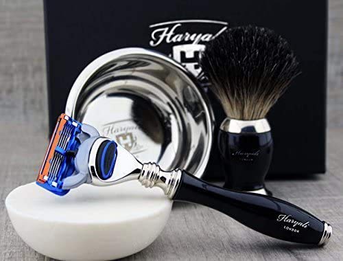 Set completo da 5 pezzi – Pennello per rasatura per peli di tetto, 5 bordi e supporto per rasatura, ciotola in acciaio inox e sapone di alta qualità, perfetto per l'uso quotidiano.