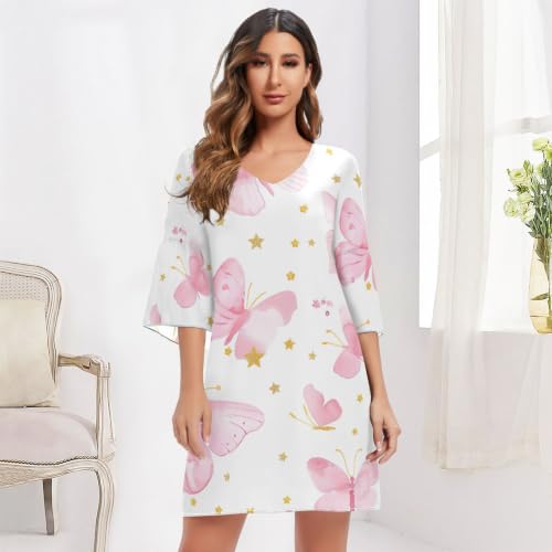 Robe de soirée à manches 3/4 longue imprimée papillon chic
