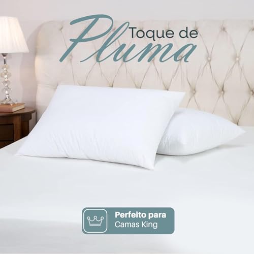 Kit 2 Travesseiros Toque de Pluma Percal 180 Fios – 50x70 cm | Lavável, Antiácaro, Antialérgico, Sup