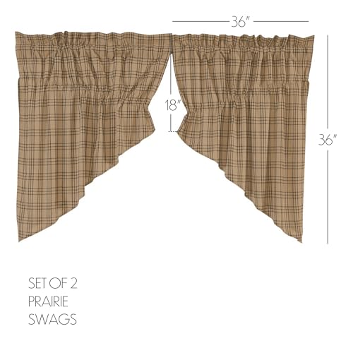 VHC-Brands-Farmhouse-Kitchen-Window-Curtains-Sawyer-Mill-Plaid-Tan-36-Inch-Prairie-Swag-Pair-Charcoal-Black VHC Brands Farmhouse Kitchen Window Curtains Sawyer Mill Plaid Tan 36 Inch Prairie Swag Pair Charcoal Black