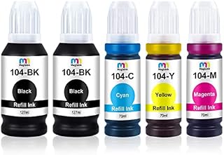 Magisink 104 Ink Compatible with Epson 104 Ink Bottle 102 Ink Bottle 103 Ink Bottle Multipack for Epson EcoTank ET-2710 ET-2720 ET-2820 ET-2850 ET-2750 ET-3750 ET-4750 (Black Cyan Magenta Yellow 5PK)