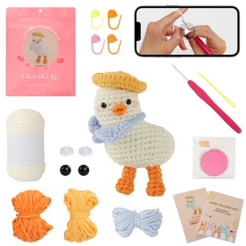 Image of Autglint Duck Crochet Kit for Beginners Adults & Kids, Amigurumi Learn to Crochet Starter Kit with 4K Step-by-Step Video Tutorials, Includes Pre-Started Yarn, Crochet Hooks & Accessories - White Duck