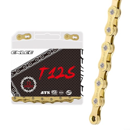 Cadena de bicicleta para bicicleta de montaña y carretera, cadenas de ciclismo de acero chapado en oro de 6 a 12 velocidades con diseño de chaflán asimétrico, resistente al desgaste, antióxido
