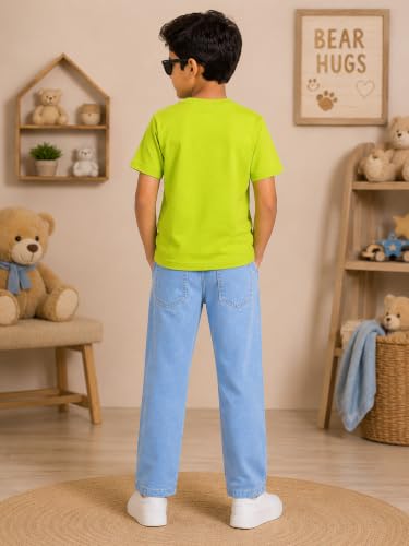 Image of KiddoPanti Boys Printed Co-Ords Set | 100% Cotton & Cottnon Spandex Woven | Drop Shoulder Tshirt with Jeans | Graphic Printed Design| Outerwear For Kids