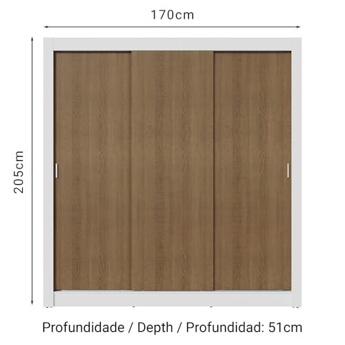 Image of Madesa 3 Sliding Doors Wardrobe Ample Storage Wooden Almirah 170 Cm with Shelves and Hanging Units for Bedroom - White /Brown