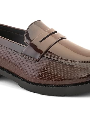 Image of STANPHORD Mens Loafers Men tan petant Leatherette Wrinkle Free Shiny Glossy Formal Office wear Slip on Moccasins Loafers Penny Shoes Without Laces