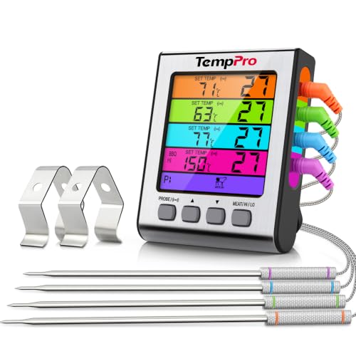 TempPro Fleischthermometer Grillthermometer mit 4 Fühlern...