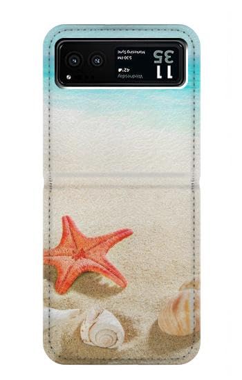 Housse cuir Motorola Razr 40 avec motif coquillages et étoiles de mer style plage