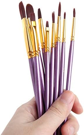 アーティストペイントブラシセット ナイロンヘア 水彩 アクリル油絵ブラシ 描画アートサプライ 10個
