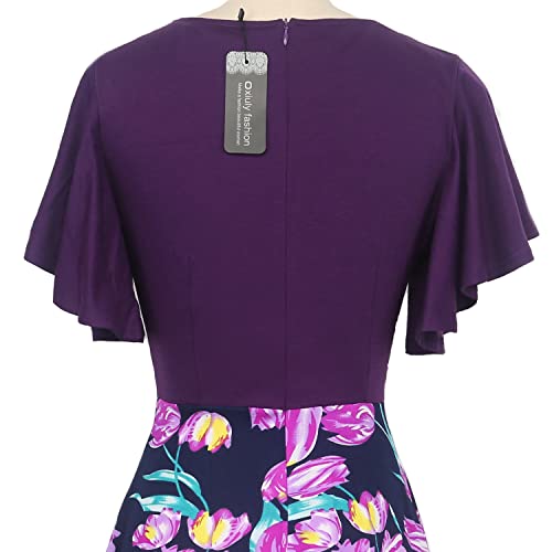 Image of oxiuly Wedding Church Vintage Cocktail Dresses with Pockets Summer Casual Floral Dress for Women Flare376