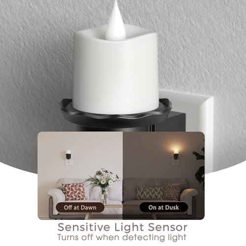 Image of Briignite Candle Night Light, Warm White Night Lights Plug into Wall 2 Pack, LED Flicker Candle Night Light with Light Sensor, 0-100LM Dimmable Nightlight for Kids Hallway Bathroom