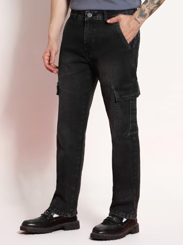 Image of Urbano Fashion Men's Regular Fit Washed Cargo Jeans with 6 Pockets Stretchable