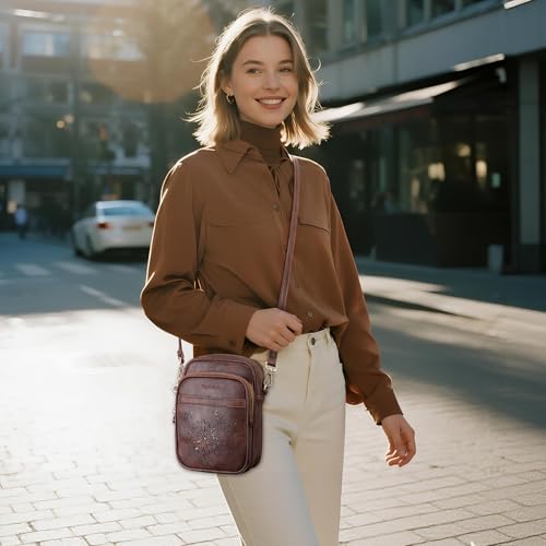 Image of Small Crossbody Bags for Women, RFID Phone Purse with Card Slots, Triple Compartments Lightweight Shoulder Bag