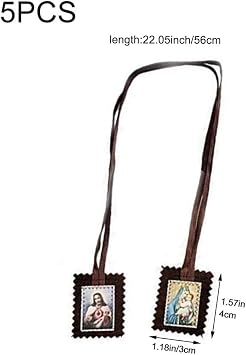 HiyyFloy Brown Scapulars Catholic 5 Pack,Sacred Heart of Jesus with Our Lady Carmel Catholic Scapular Gifts,Escapularios Catolicos,Escapulario De Virgen Del Carmen