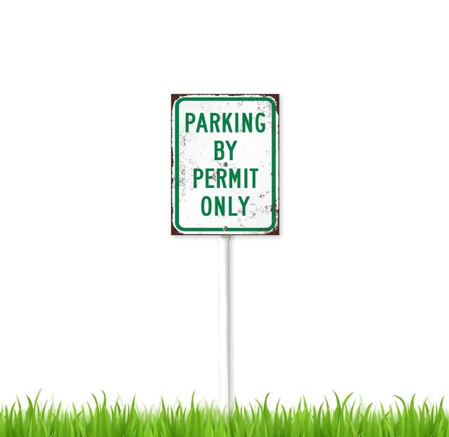 7 x 8.8 inch Parking By Permit Only Sign with Stake,Decorative Plant Stake Lawn Art Patio Decor Pathway Ornaments Indoor