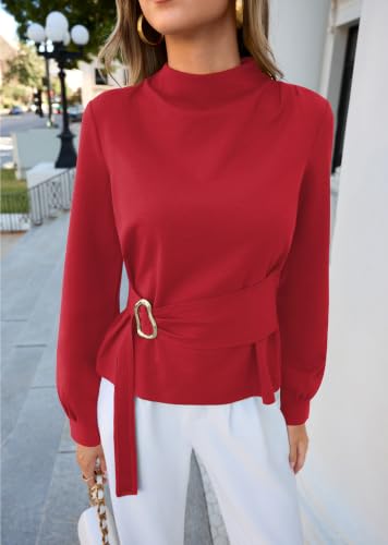 Simplefun Going Out Tops for Women Fall Tie Waist Dressy Elegant Blouses - image 3