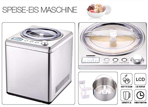 Melissa 16310193 Eismaschine mit Kompressor 2 Liter Speiseeis Edelstahl 180 Watt Timer LED 30 Minuten Eis fertig – Bild 6