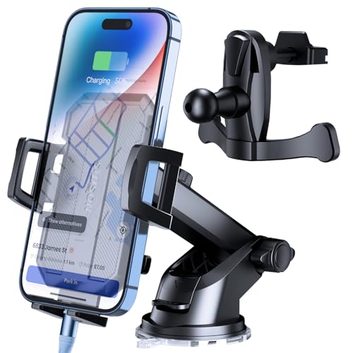 Image of SUUSON Upgraded 3-in-1 Car Phone Holder Mount [Powerful Suction] Phone Mount for Car Dashboard Air Vent Windshield,for All iPhone Samsung Android Phone, Carbon Black
