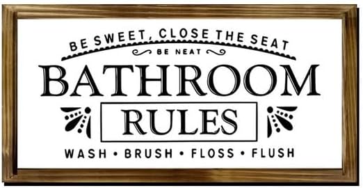 Bathroom Decor,Bathroom Rules Wooden Hanging Bathroom Wall Sign,Bathroom Decor