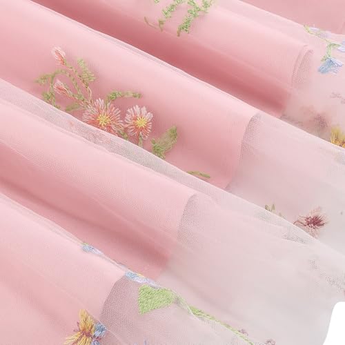 Image of Women Half Sleeve Flower Embroidery Tulle Prom Dress Formal Party Gown Wrap V Neck Flare A Line Wedding Guest Cocktail Dress