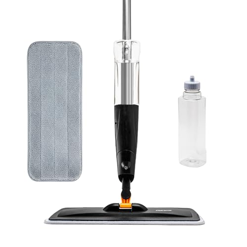 Image of OVENTE Microfiber Spray Mop with 650ml Refillable Bottle, Black CTM121BGD | Absorbent Microfiber Pad, Washable & Reusable Pad, 360 Spin Flat Wet Scrubber for Hardwood, Ceramic, Laminate & Vinyl Tiles