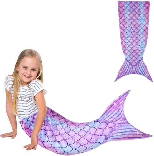 Lotusland Kids Mermaid Tail Blanket Wearable Mermaid Blanket Super Soft Flannel Fish Scale Snuggle Bags All Seasons for Girls Christmas Birthday (Purple)