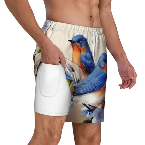 Men's Swim Trunks Quick Dry Board Shorts Happy Bluebirds Beach Shorts with Pocket Bathing Suits for Men2
