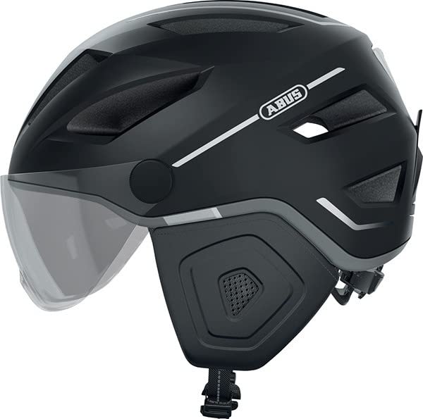 ABUS Pedelec 2.0 ACE Casque Vélo Urbain - Casque E-Bike de Haute Qualité avec Lumière Arrière et Visière pour Circulation en Ville - Unisexe - Noir, Taille L