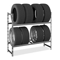 Relaxdays Reifenregal für 8 Reifen, HxBxT: 100x110x35 cm, 150 kg, beschichteter Stahl, Stecksystem, Räderregal, Silber