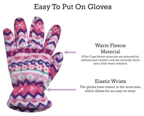 N'Ice Caps Girls Hat Gloves Set Kids Fleece Winter Warm Sherpa Lined Fair Isle3