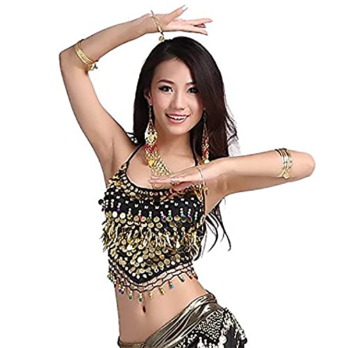 VRITRAZ Lady's Belly Dance Chiffon Banadge Top with Chest Pad Hanging Bells and Coins