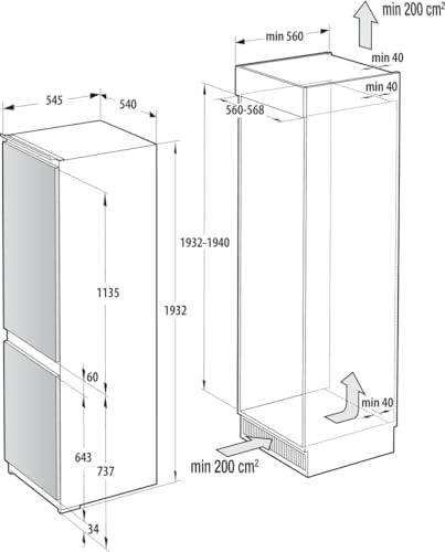 Gorenje NRKI517E41 Einbau-Kühl-Gefrierkombination/178er Nische/Schlepptürscharnier/EEK:E/NoFrost DualAdvance/252L/AdaptTech/SuperCool/ConvertActive/EcoMode/HxBxT:177,2x54x54,5cm/Weiß