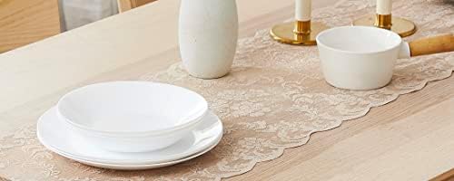 WARM HOME DESIGNS Thanksgiving Table Runner. Short Length 14 x 48 Gold Table Runner. Lace Table Overlay Features Rose Design & 2 Attached Tassels. Wedding Scarf from Lace Fabric. MTR Linen 48"