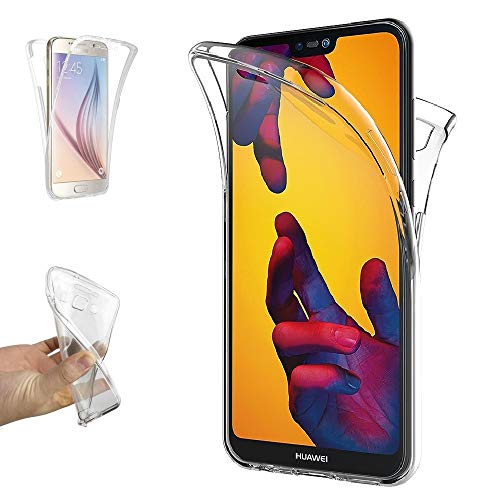 REY - Funda Carcasa Gel Transparente Doble 360º para Huawei P20 Lite, Ultra Fina 0,33mm, Silicona TPU de Alta Resistencia y Flexibilidad