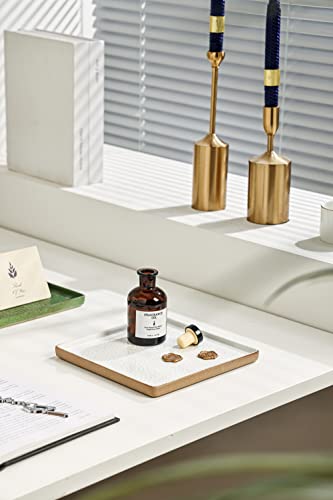 Vanity Tray With Brown Trim, Candle Tray, Bathroom Tray, Countertop Tray, Perfume Holder Organizer, Decorative Tray For Dresser, Table, Bathroom Countertop, Home Décor, Square,White, 8"×8" #TOP4