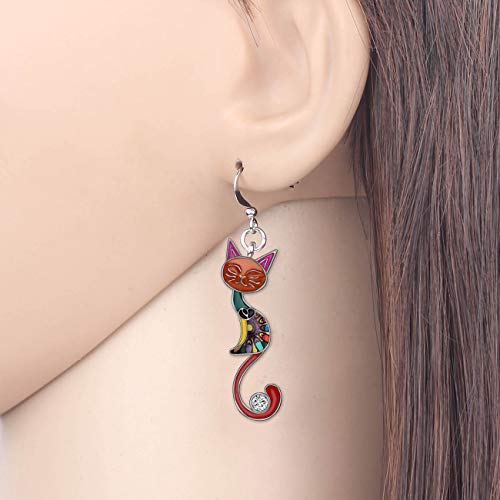 WEVENI Enamel Alloy Hypoallergenic Cat Earrings Dangle for Women Aesthetic Cats Jewelry Gifts (Enamel Cat Multi C)